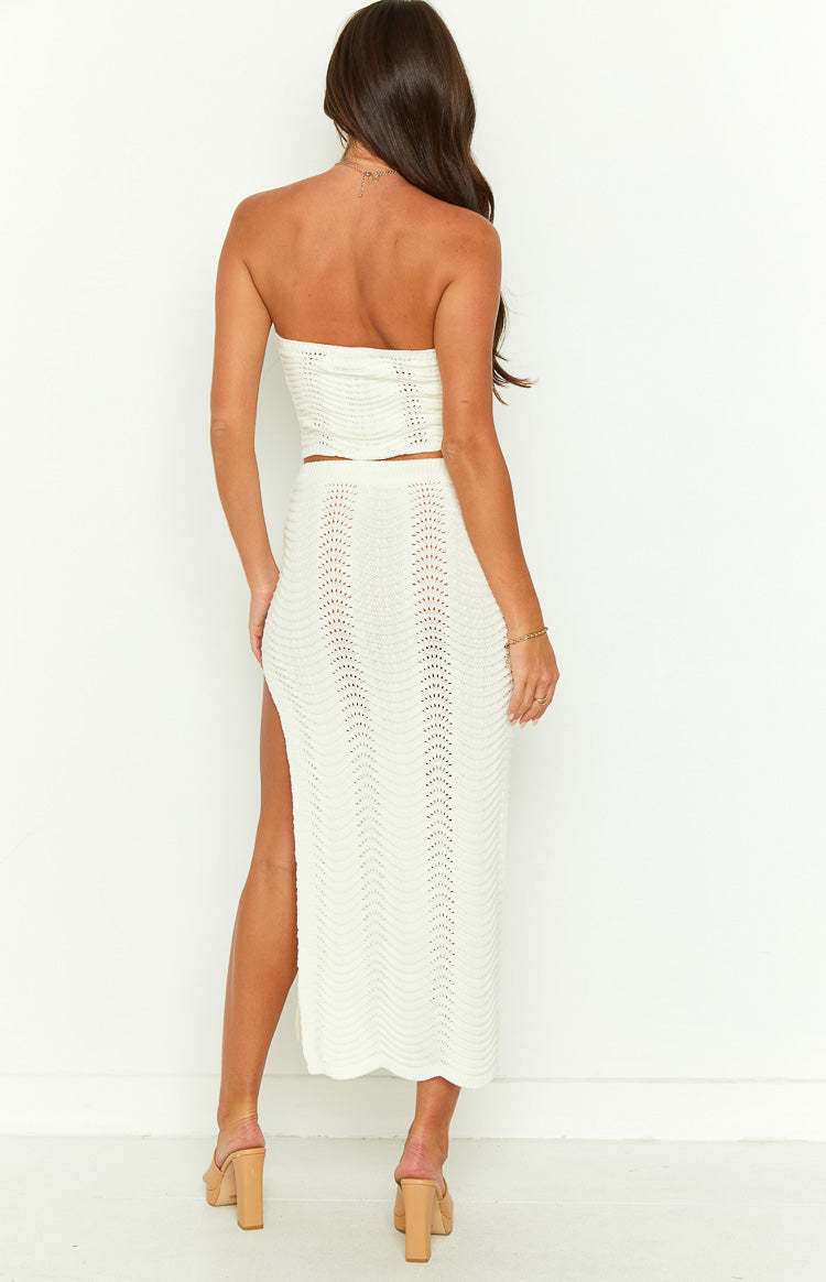 Deni Cream Knit Midi Skirt-Vavasi.All Rights Reserved.
