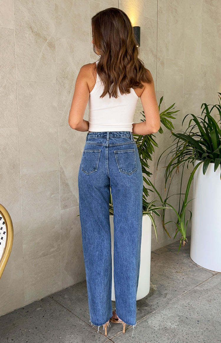 Denim Dazzle Pearl Mid Wash High Waisted Jeans-Vavasi.All Rights Reserved.