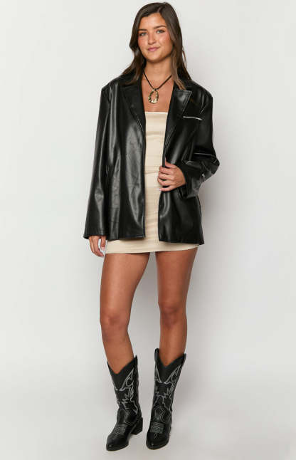 Desi Black PU Jacket-Vavasi.All Rights Reserved.
