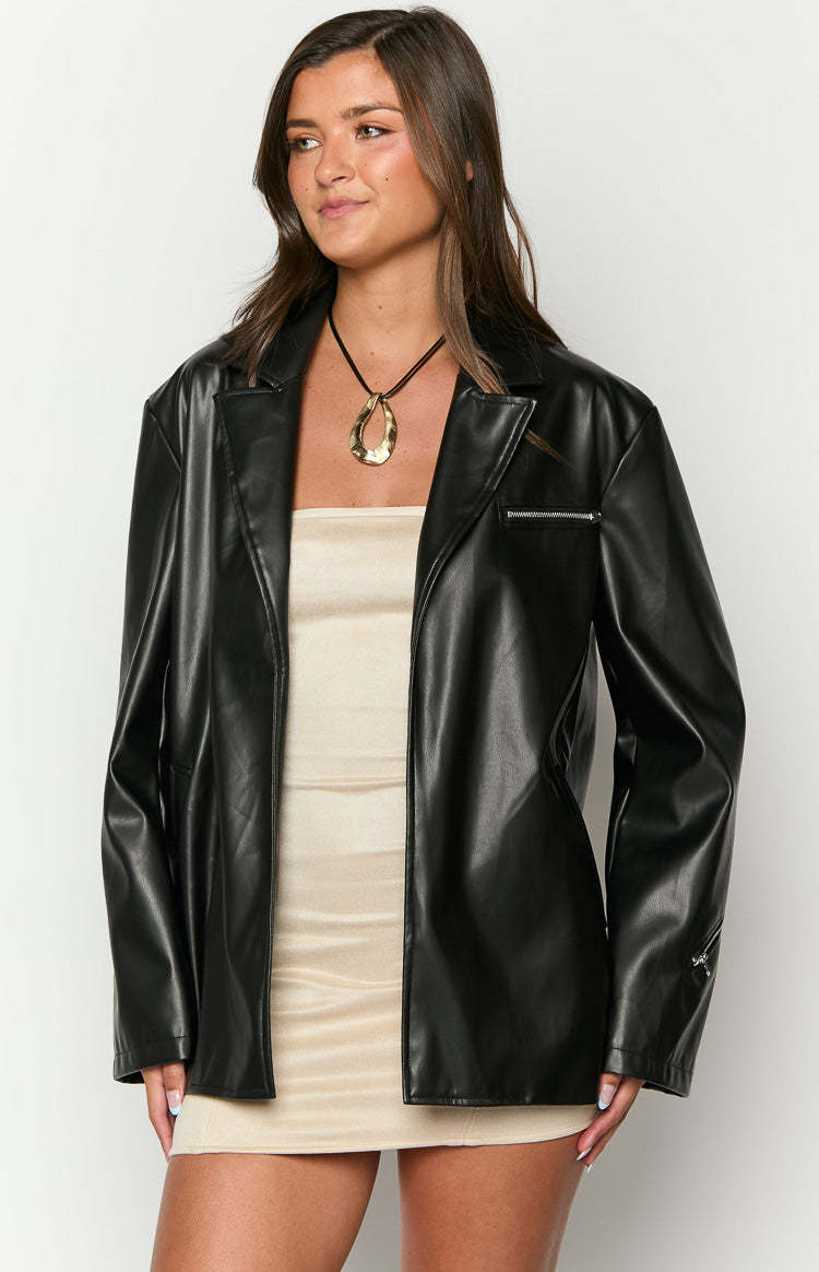 Desi Black PU Jacket-Vavasi.All Rights Reserved.