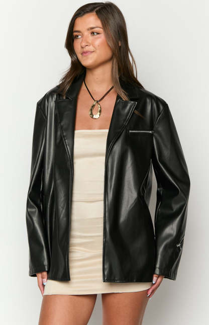 Desi Black PU Jacket-Vavasi.All Rights Reserved.