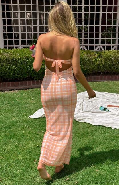 Diane Orange Check Midi Dress-Vavasi.All Rights Reserved.