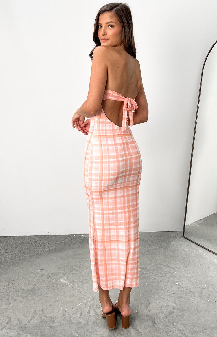 Diane Orange Check Midi Dress-Vavasi.All Rights Reserved.
