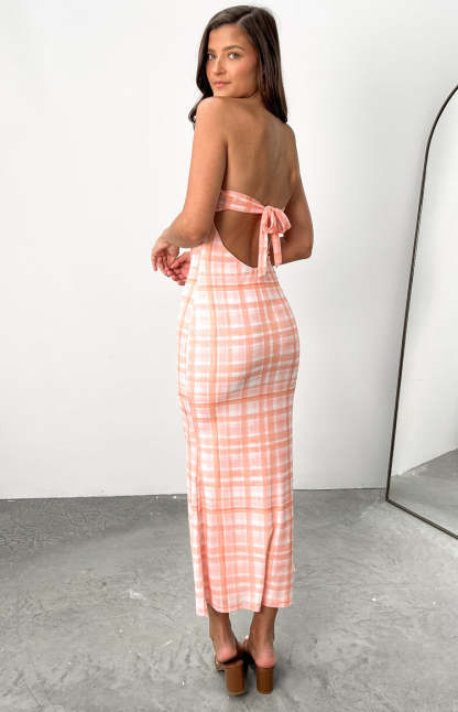 Diane Orange Check Midi Dress-Vavasi.All Rights Reserved.