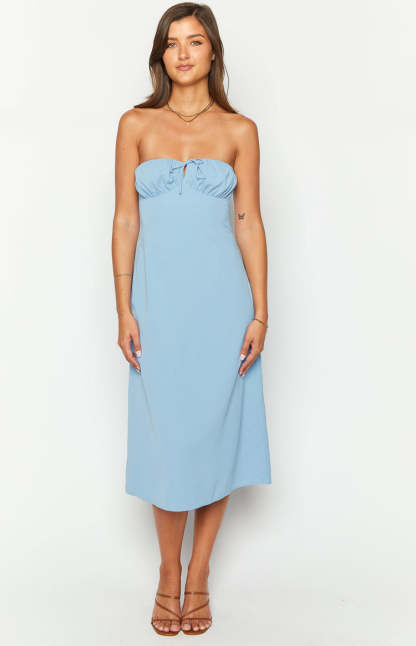 Dion Blue Strapless Midi Dress-Vavasi.All Rights Reserved.