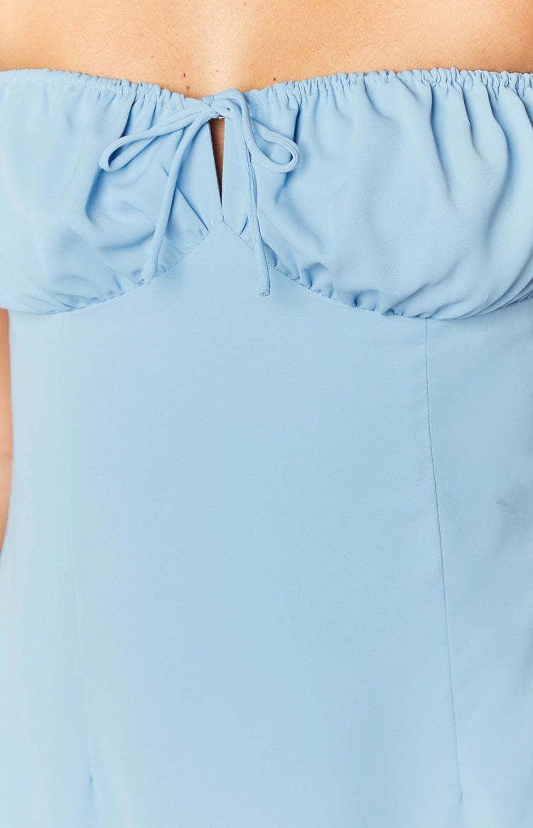 Dion Blue Strapless Midi Dress-Vavasi.All Rights Reserved.