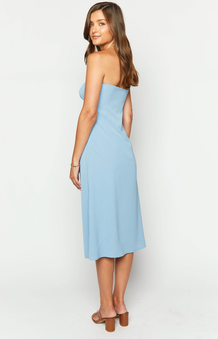 Dion Blue Strapless Midi Dress-Vavasi.All Rights Reserved.
