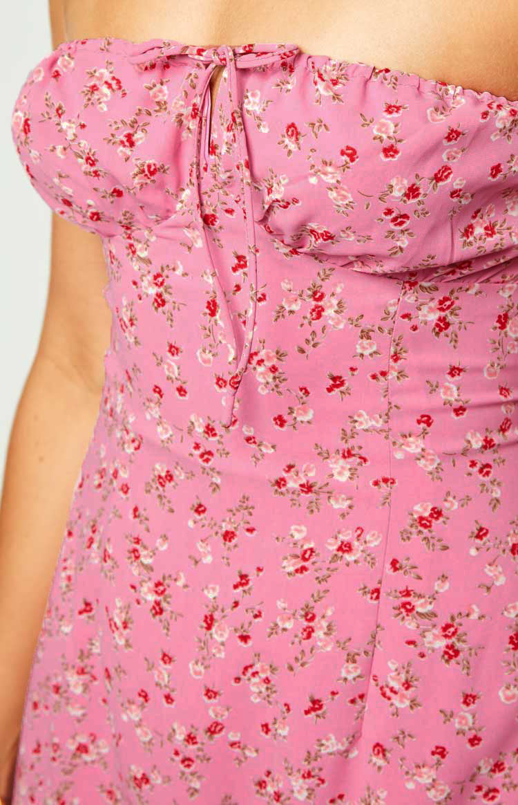 Dion Pink Floral Strapless Midi Dress-Vavasi.All Rights Reserved.