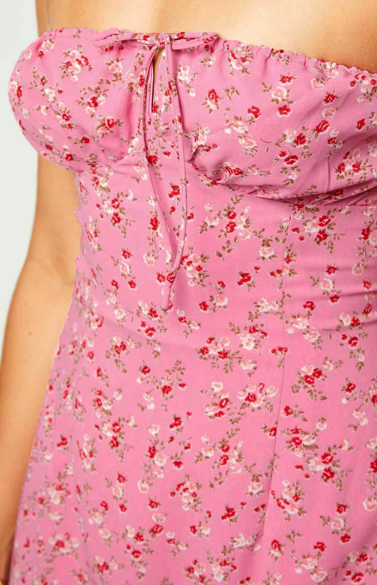 Dion Pink Floral Strapless Midi Dress-Vavasi.All Rights Reserved.