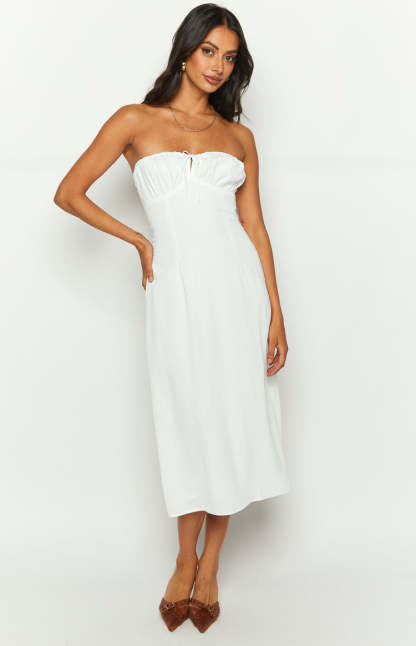Dion White Strapless Midi Dress-Vavasi.All Rights Reserved.