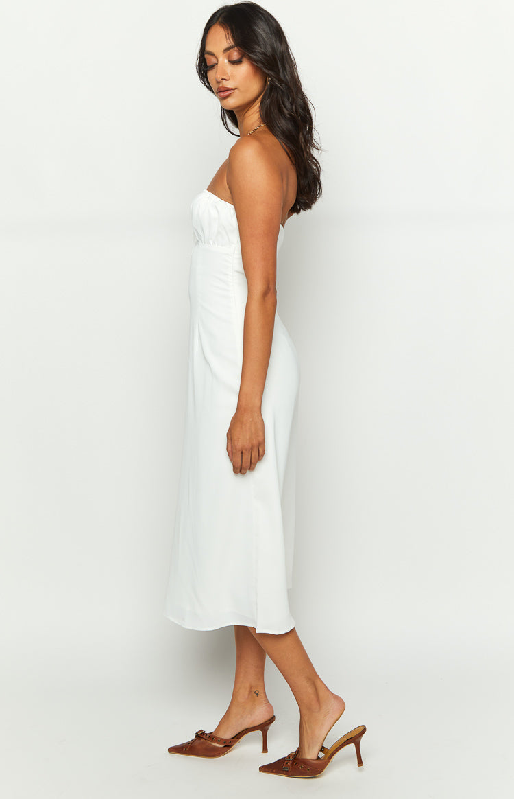 Dion White Strapless Midi Dress-Vavasi.All Rights Reserved.