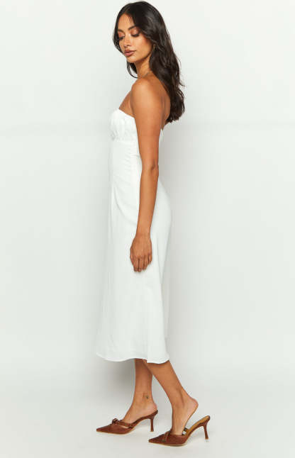 Dion White Strapless Midi Dress-Vavasi.All Rights Reserved.