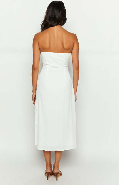 Dion White Strapless Midi Dress-Vavasi.All Rights Reserved.