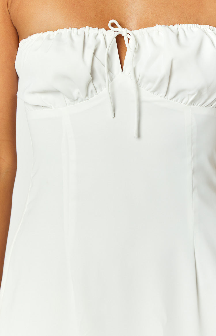 Dion White Strapless Midi Dress-Vavasi.All Rights Reserved.