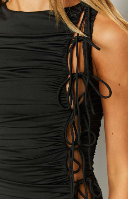 Diva Black Tie Side Mini Dress-Vavasi.All Rights Reserved.