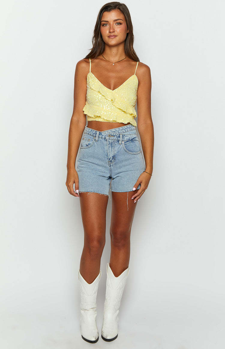 Dolly Yellow Sequin Crop Top-Vavasi.All Rights Reserved.