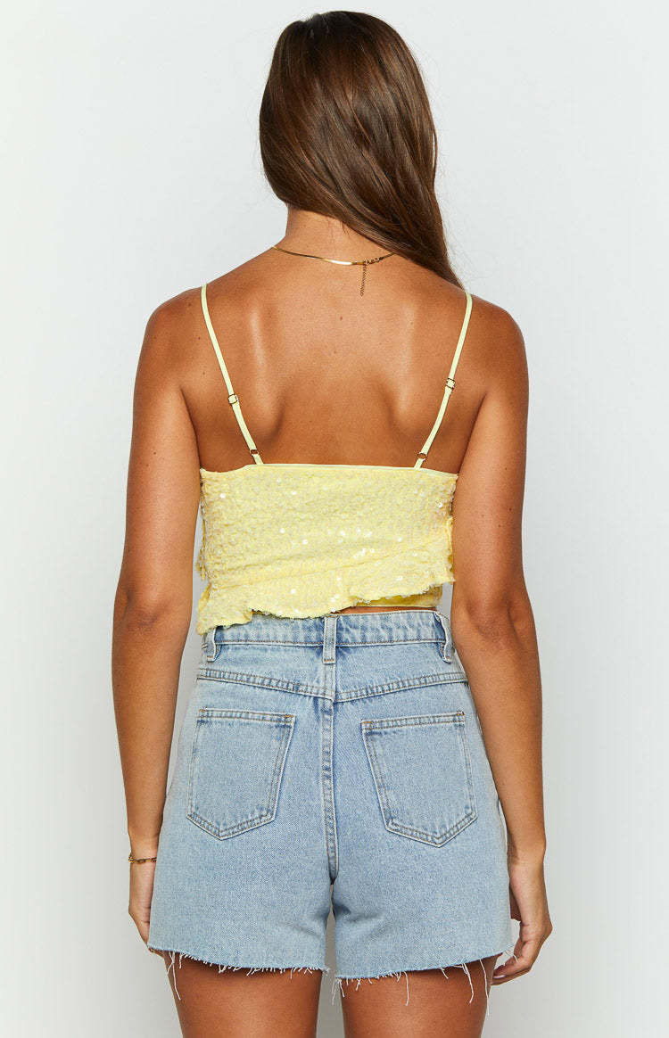 Dolly Yellow Sequin Crop Top-Vavasi.All Rights Reserved.