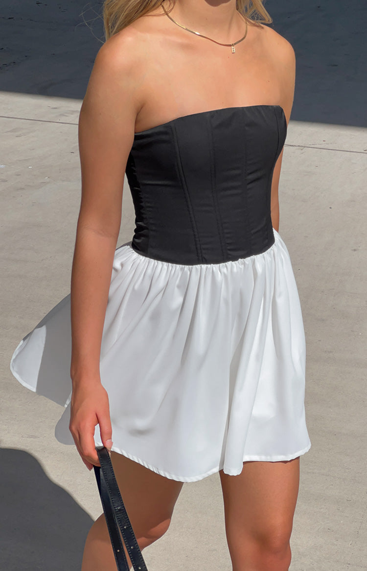Draven Black And White Corset Mini Dress-Vavasi.All Rights Reserved.