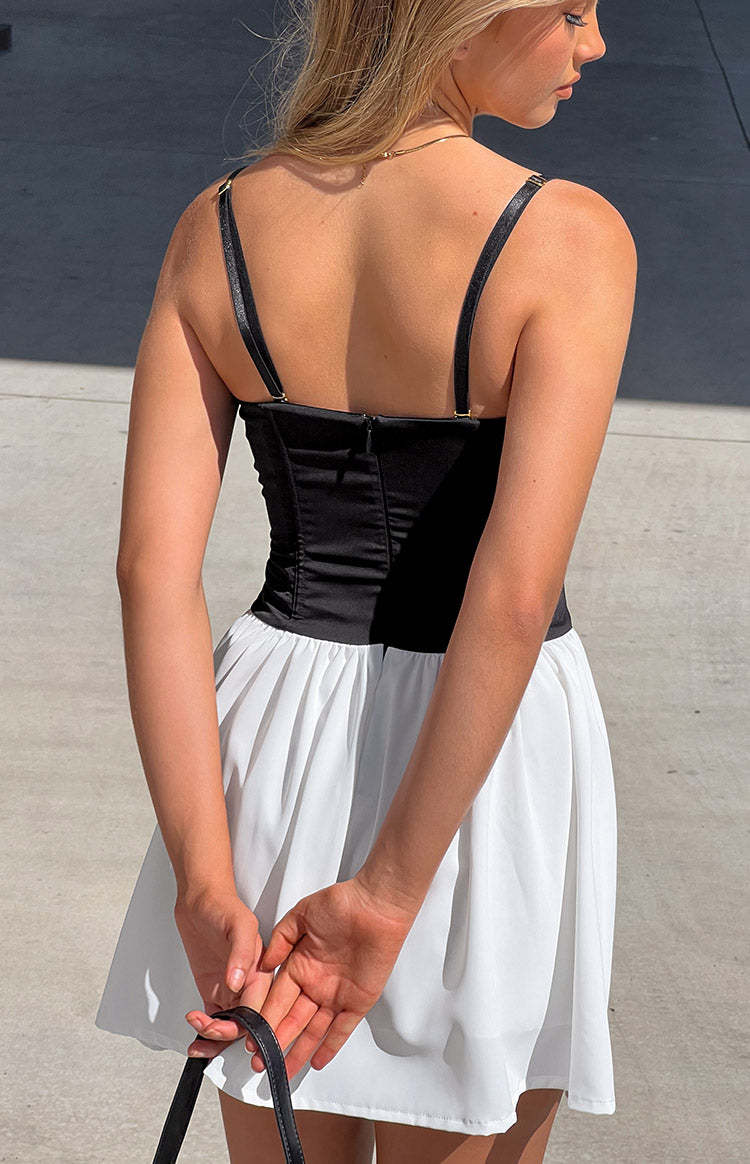 Draven Black And White Corset Mini Dress-Vavasi.All Rights Reserved.