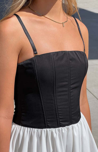 Draven Black And White Corset Mini Dress-Vavasi.All Rights Reserved.