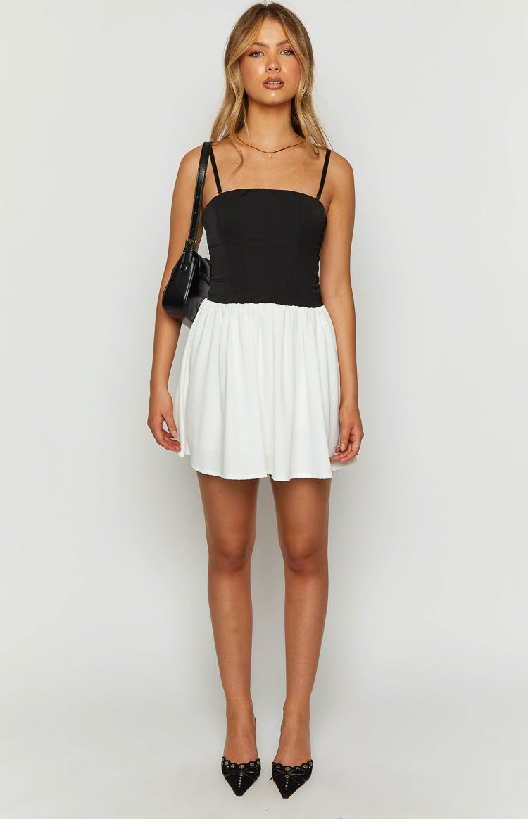 Draven Black And White Corset Mini Dress-Vavasi.All Rights Reserved.