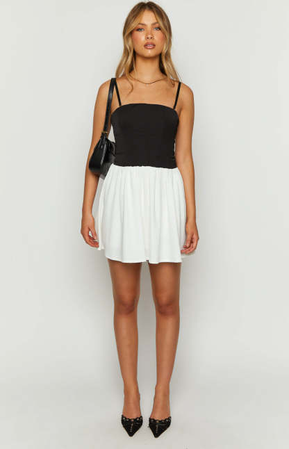 Draven Black And White Corset Mini Dress-Vavasi.All Rights Reserved.