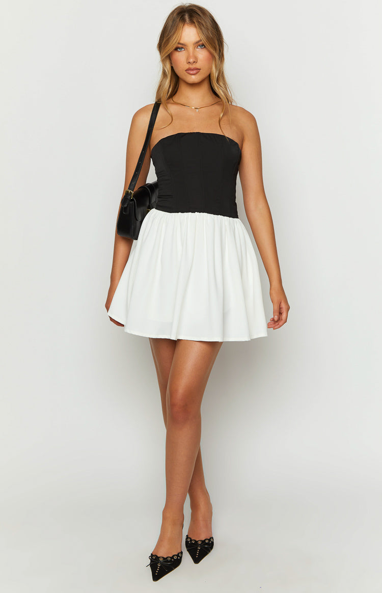 Draven Black And White Corset Mini Dress-Vavasi.All Rights Reserved.