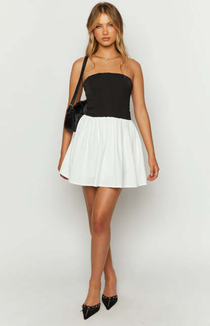 Draven Black And White Corset Mini Dress-Vavasi.All Rights Reserved.