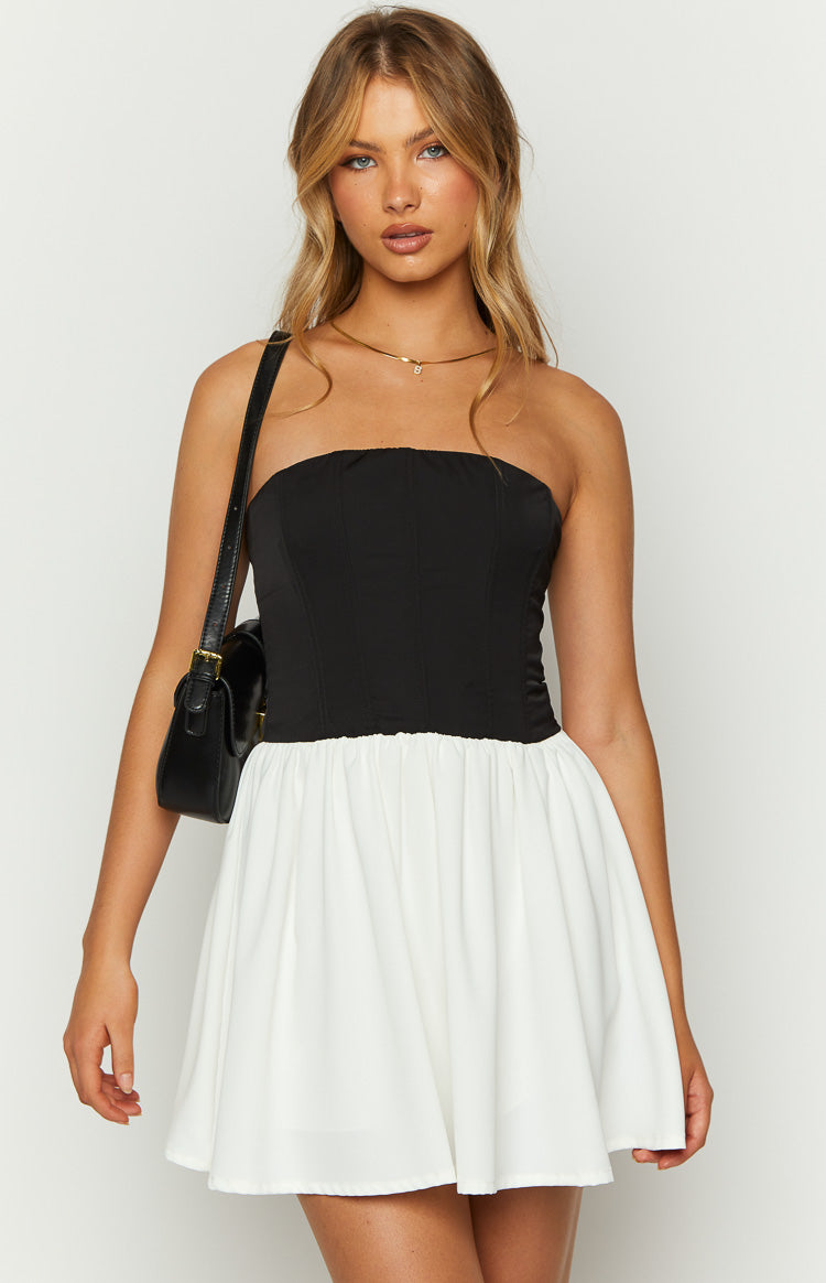 Draven Black And White Corset Mini Dress-Vavasi.All Rights Reserved.