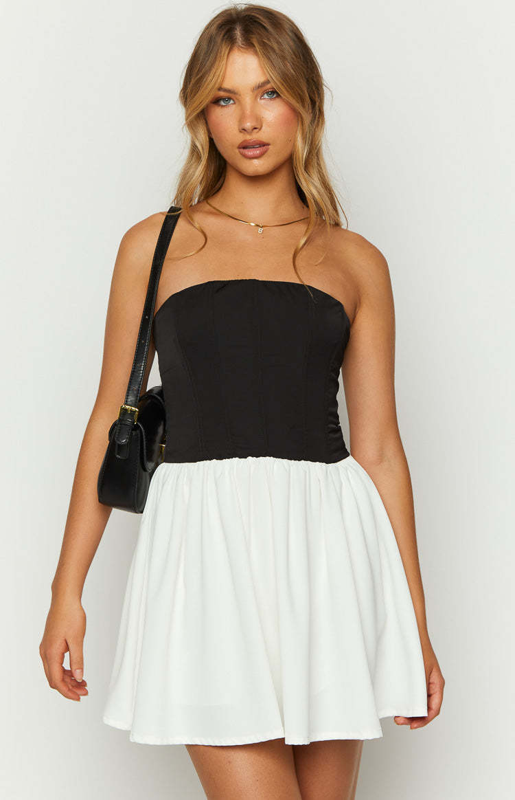 Draven Black And White Corset Mini Dress-Vavasi.All Rights Reserved.
