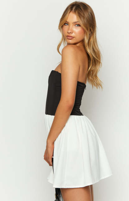 Draven Black And White Corset Mini Dress-Vavasi.All Rights Reserved.