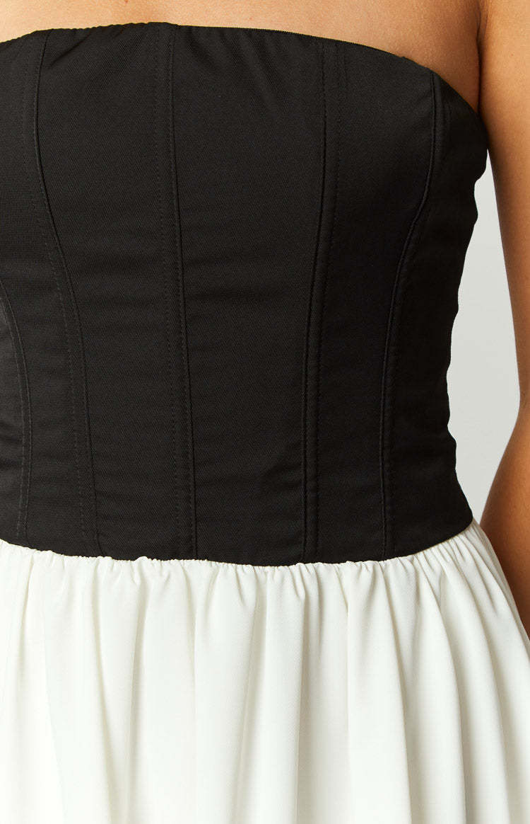 Draven Black And White Corset Mini Dress-Vavasi.All Rights Reserved.