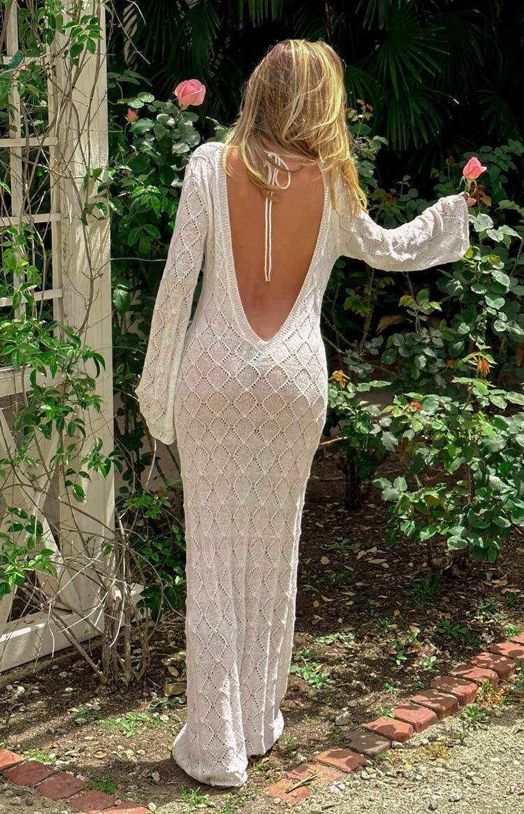 Drea White Backless Knit Maxi Dress-Vavasi.All Rights Reserved.