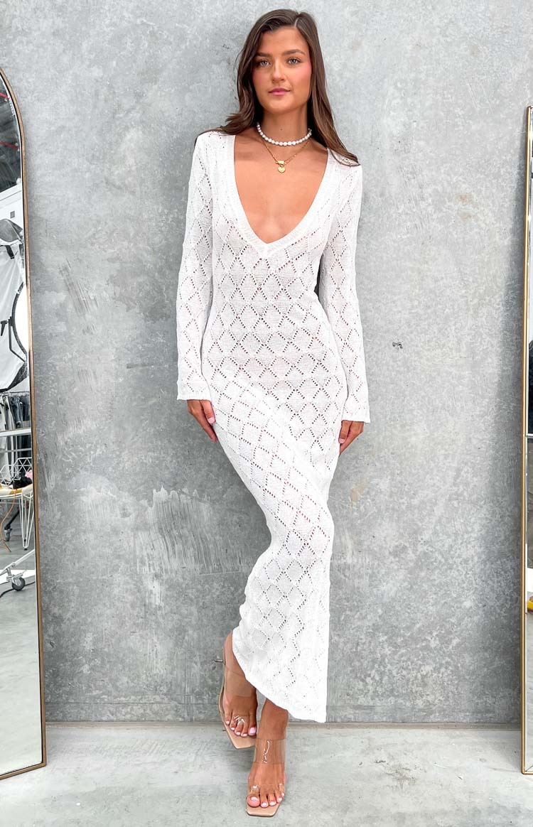 Drea White Backless Knit Maxi Dress-Vavasi.All Rights Reserved.