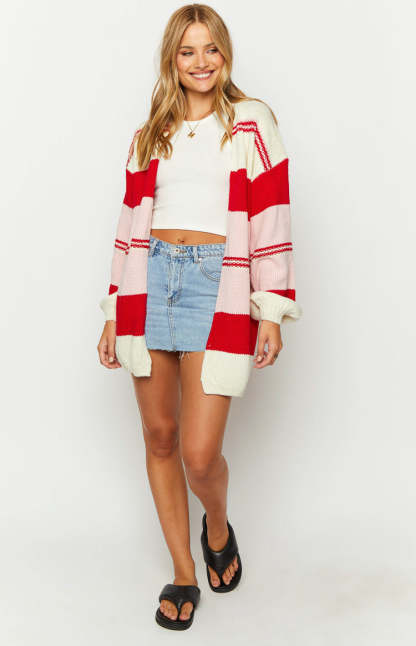 Dreamy Drift Cream Knit Striped Cardigan-Vavasi.All Rights Reserved.