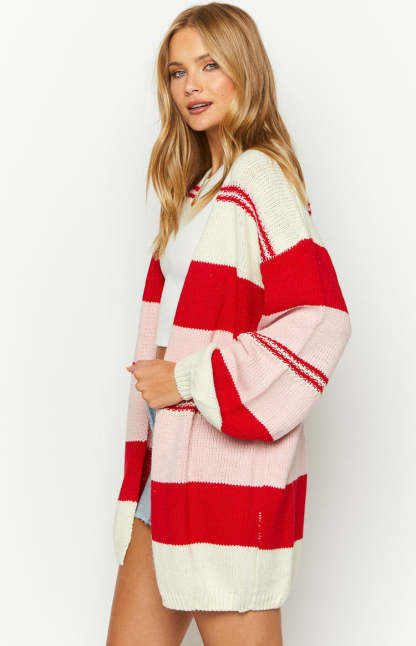Dreamy Drift Cream Knit Striped Cardigan-Vavasi.All Rights Reserved.