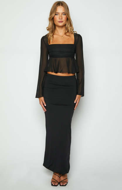 Dusk Black Chiffon Long Sleeve Top-Vavasi.All Rights Reserved.