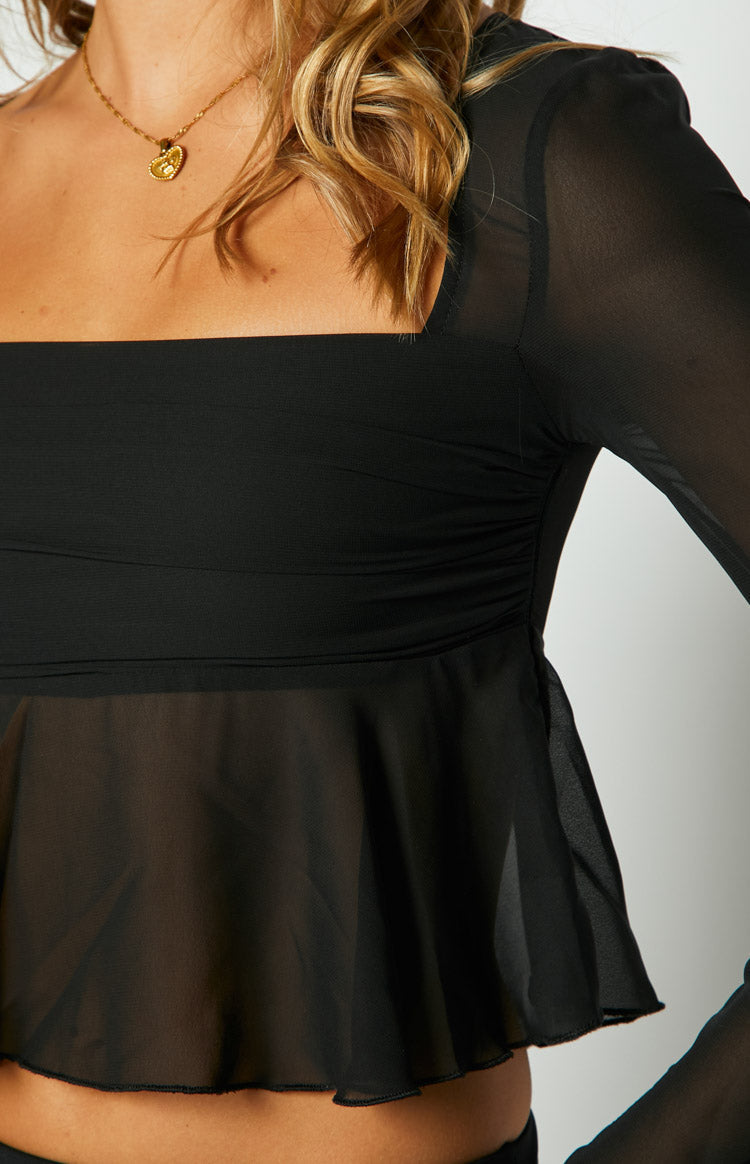 Dusk Black Chiffon Long Sleeve Top-Vavasi.All Rights Reserved.