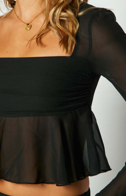 Dusk Black Chiffon Long Sleeve Top-Vavasi.All Rights Reserved.