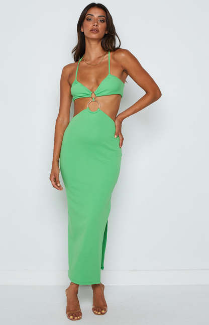 Earthling Green Maxi Halter Dress-Vavasi.All Rights Reserved.