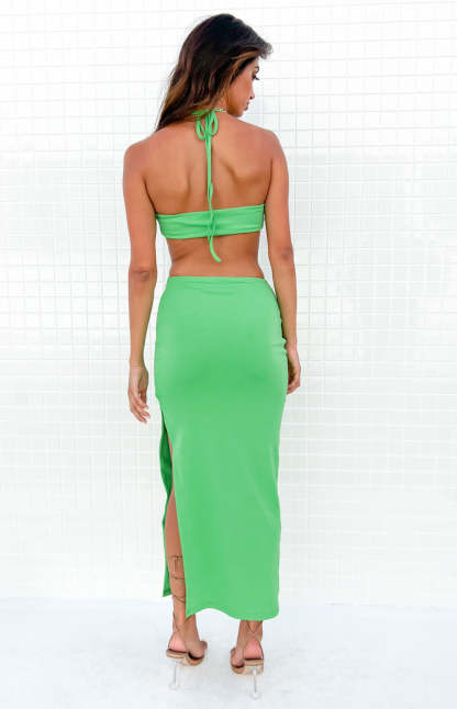 Earthling Green Maxi Halter Dress-Vavasi.All Rights Reserved.