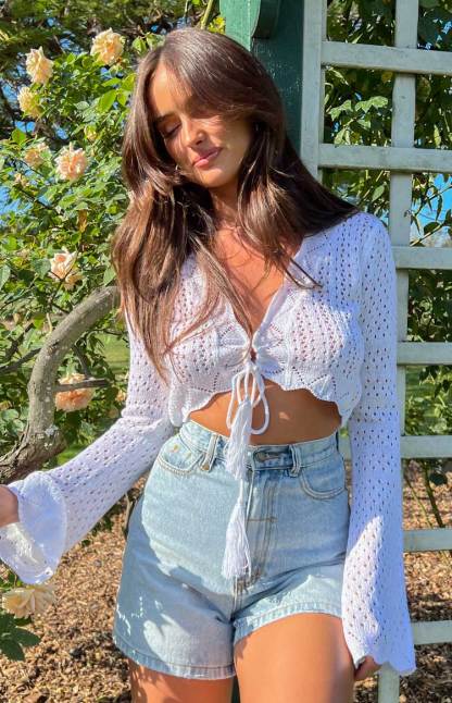 Eilish White Crochet Long Sleeve Top-Vavasi.All Rights Reserved.