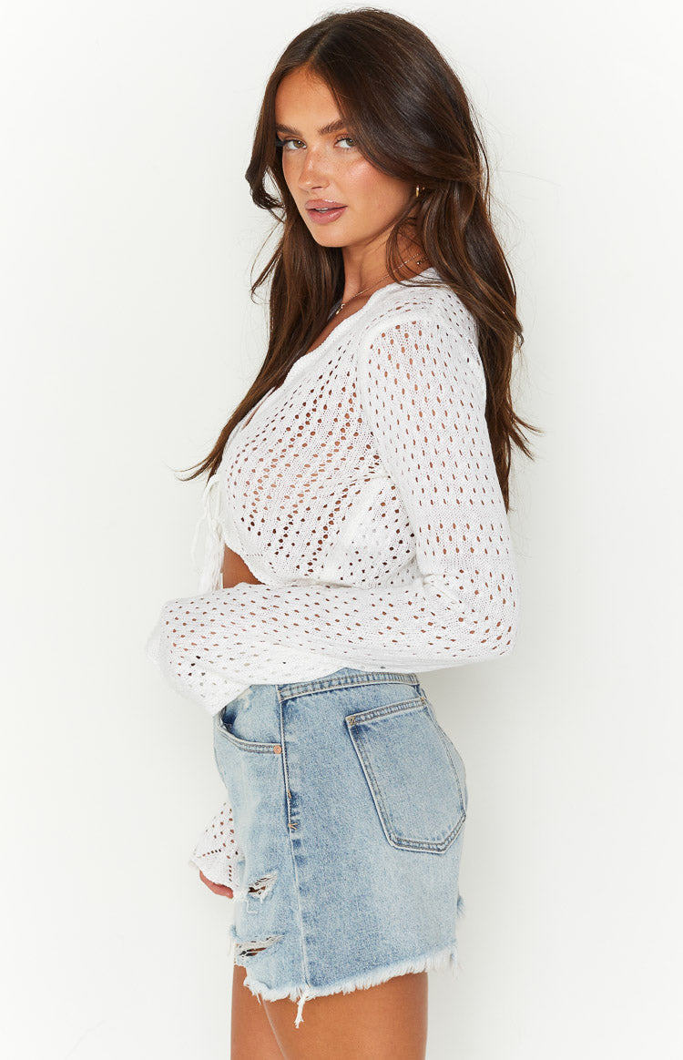 Eilish White Crochet Long Sleeve Top-Vavasi.All Rights Reserved.