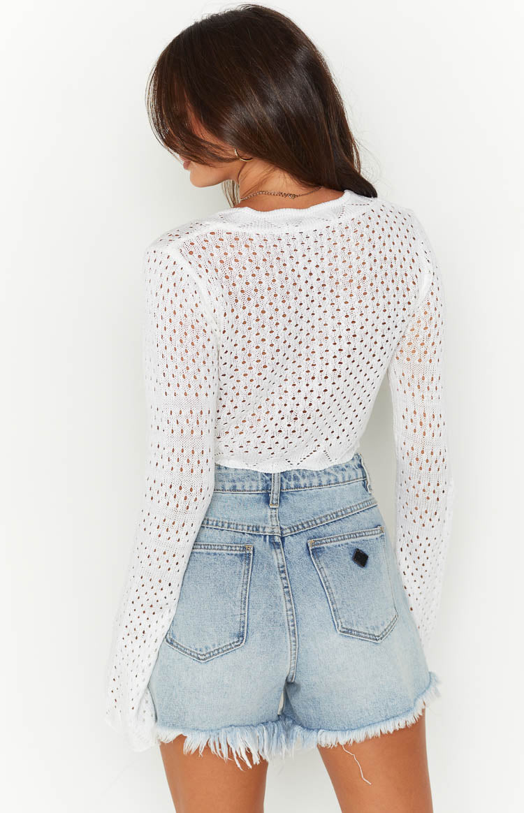 Eilish White Crochet Long Sleeve Top-Vavasi.All Rights Reserved.