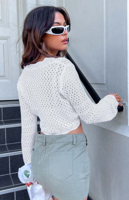 Eilish White Crochet Long Sleeve Top-Vavasi.All Rights Reserved.