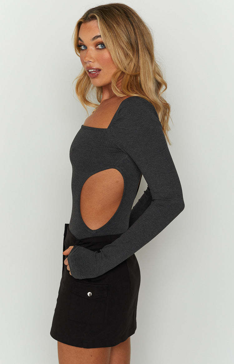 Elena Grey Long Sleeve Bodysuit-Vavasi.All Rights Reserved.
