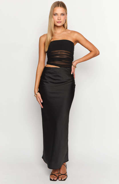 Elinor Black Satin Maxi Dress-Vavasi.All Rights Reserved.