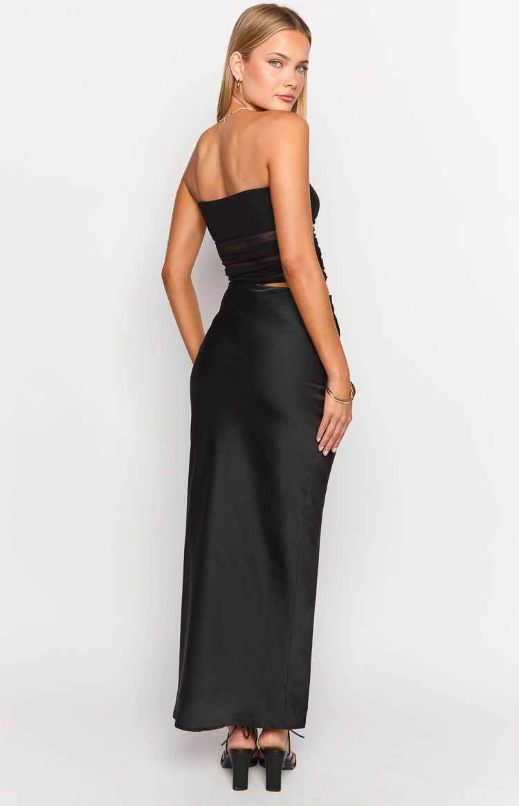 Elinor Black Satin Maxi Dress-Vavasi.All Rights Reserved.