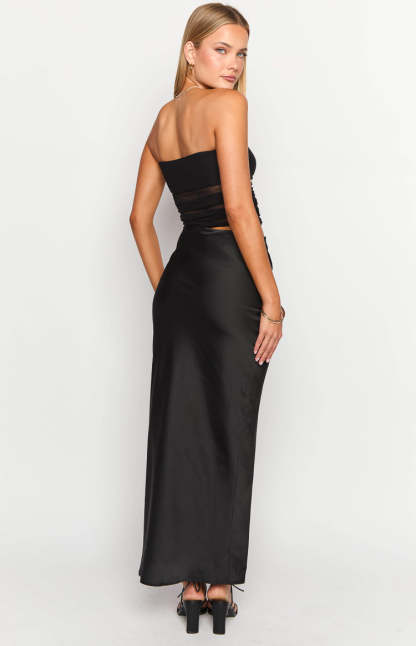 Elinor Black Satin Maxi Dress-Vavasi.All Rights Reserved.