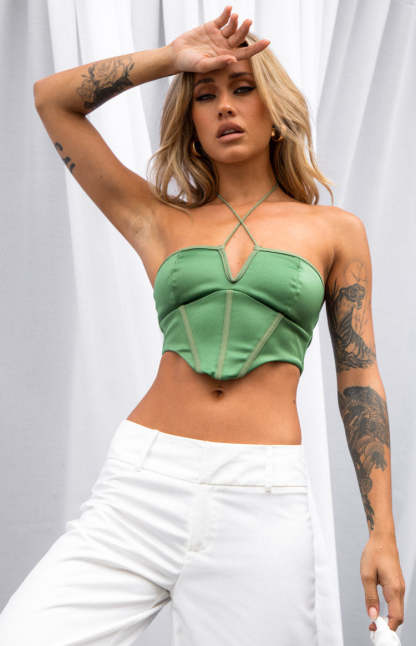 Elizybeth Green Corset Top-Vavasi.All Rights Reserved.
